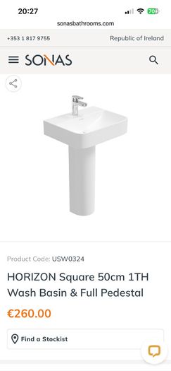 50cm Sink, Pedestal and Tap with click waste