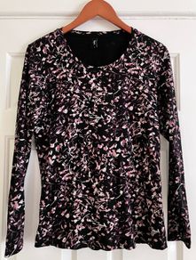 Ladies Black Floral Cotton Top by Jensen