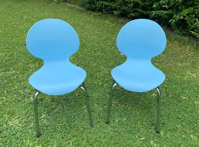 A pair of blue children's chairs