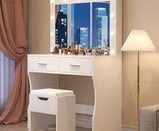 Dressing Table with Lighting and Stool, 90 x 40 cm Dressing Table with Large Mirror and 11 LED Lamps, Adjustable Brightness, 2 Drawers, Modern Cosmetic Table, White