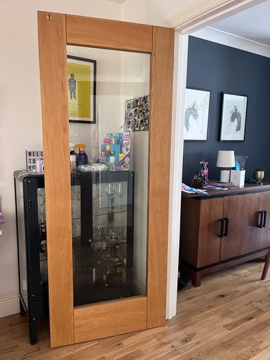 Solid wood internal double doors with glass panels