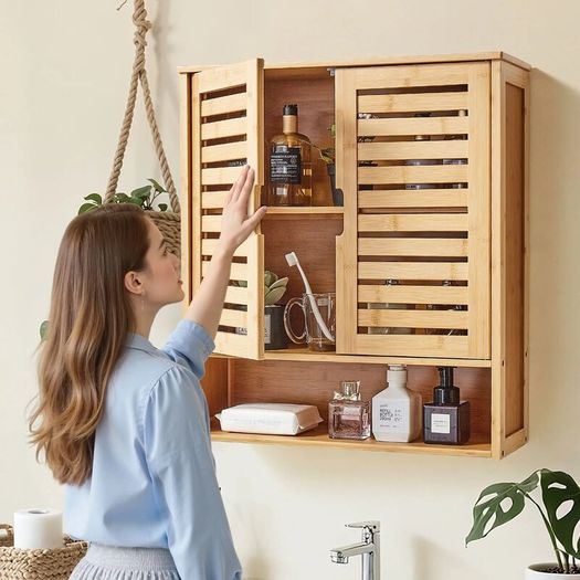 Bathroom Wall Cabinet 2 Doors and Adjustable Shelf Toilet Storage Medicine Cabinet