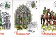 1981 Jersey Christmas Commemorative Stamps  Post Office Card/ Maximum Cards tied with set of stamps of first day of issue