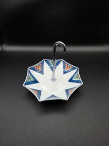 Vintage Japanese Porcelain Umbrella Dish with Handle