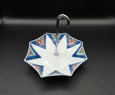 Vintage Japanese Porcelain Umbrella Dish with Handle