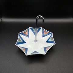 Vintage Japanese Porcelain Umbrella Dish with Handle