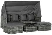 4 Piece Outdoor Rattan Wicker Sofa Set Adjustable Conopy &amp; Coffee Table Sectional Patio Conversation Furniture Set w/ Cushions Grey (FREE POSTAGE)
