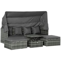 4 Piece Outdoor Rattan Wicker Sofa Set Adjustable Conopy & Coffee Table Sectional Patio Conversation Furniture Set w/ Cushions Grey (FREE POSTAGE)