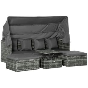 4 Piece Outdoor Rattan Wicker Sofa Set Adjustable Conopy & Coffee Table Sectional Patio Conversation Furniture Set w/ Cushions Grey (FREE POSTAGE)