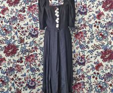 VINTAGE Portrait of a Lady on Fire black linen dress mother of pearl buttons full dirndl skirt 18th-century Made in Austria M medium
