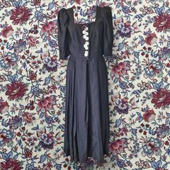 VINTAGE Portrait of a Lady on Fire black linen dress mother of pearl buttons full dirndl skirt 18th-century Made in Austria M medium