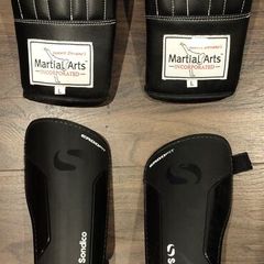 boxing gloves and shin guards