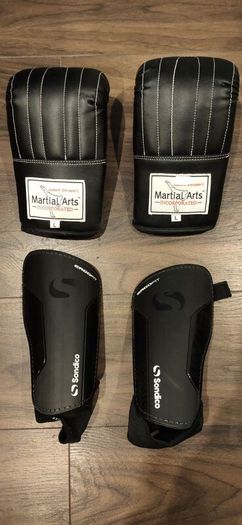 boxing gloves and shin guards