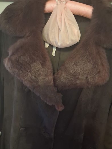1960s Vintage Suede Brown Coat with mink fur trim (Dun Laoghaire)