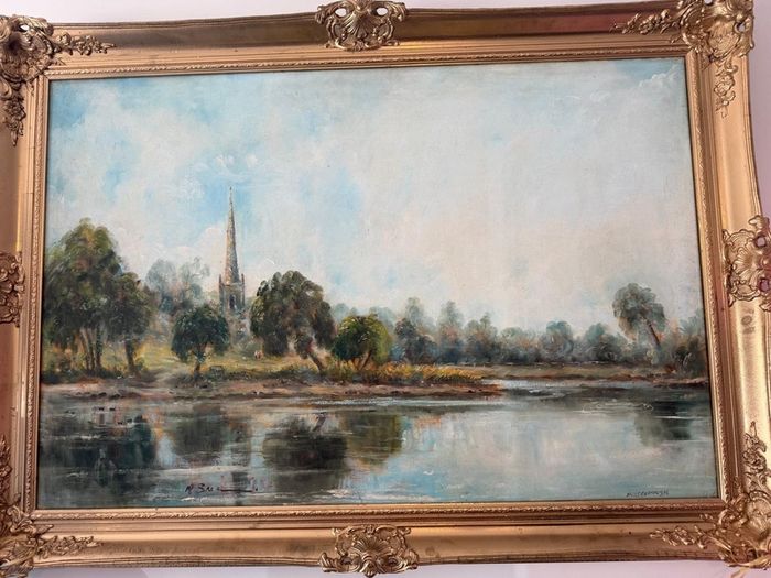 Pair of Huge Vintage Framed Artworks (105x75cm) - Matching Luxury Frames