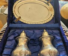 Vintage Silver Plated Salt Pepper with Tray Set