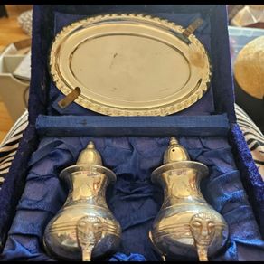 Vintage Silver Plated Salt Pepper with Tray Set