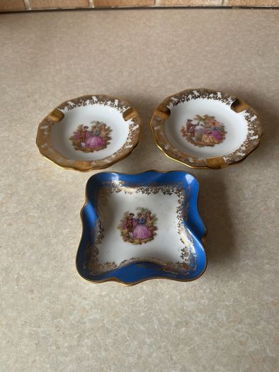 Limoges France 0porcelainTrinket Dish & 2 Limoges Ashtrays