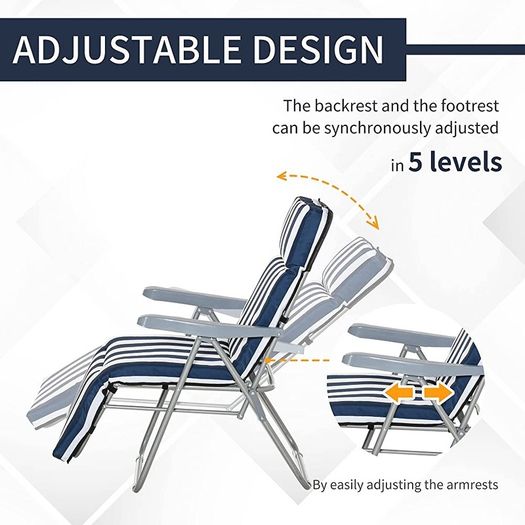 Set of 2 Garden Patio Outdoor Sun Recliners Loungers Folding Foldable Multi Position Relaxers Chairs with Cushions Fire Retardant Sponge (FREE POSTAGE)