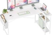 L Shaped Corner Desk - 140x70 cm Study Office Gaming Desk, Computer Desk Small Writing Table, Large Reversible Storage Shelves, Bookshelf Workstation for Study Play Work Home Office, White