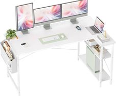 L Shaped Corner Desk - 140x70 cm Study Office Gaming Desk, Computer Desk Small Writing Table, Large Reversible Storage Shelves, Bookshelf Workstation for Study Play Work Home Office, White