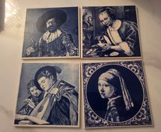 "Set of 4 Dutch Delft Blue Museum Ceramic Art tiles