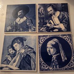 "Set of 4 Dutch Delft Blue Museum Ceramic Art tiles