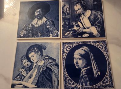 "Set of 4 Dutch Delft Blue Museum Ceramic Art tiles