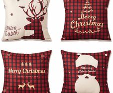 Set of 4 pillow cover, 45 x 45 cm Square Cushion Cover Cotton Linen Throw Pillow Covers Christmas Tree Snowflake Decor for Sofa bed couch cushions (FREE POSTAGE)