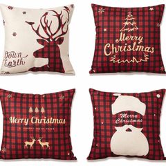 Set of 4 pillow cover, 45 x 45 cm Square Cushion Cover Cotton Linen Throw Pillow Covers Christmas Tree Snowflake Decor for Sofa bed couch cushions (FREE POSTAGE)