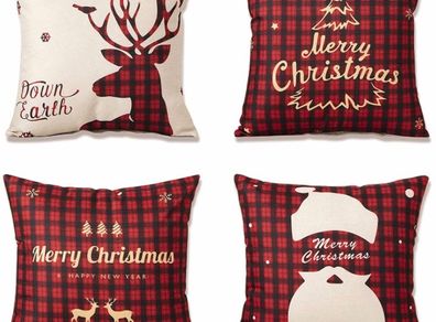 Set of 4 pillow cover, 45 x 45 cm Square Cushion Cover Cotton Linen Throw Pillow Covers Christmas Tree Snowflake Decor for Sofa bed couch cushions (FREE POSTAGE)