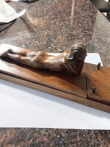 Art deco carved wooden card box with lady