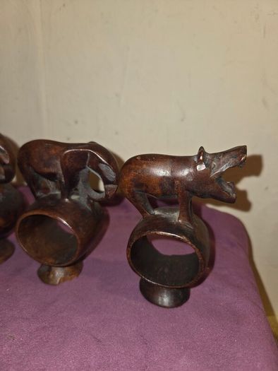 Set of 5 hand carved African Animal Napkin Holders