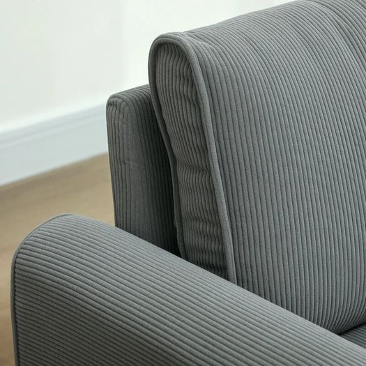 Two-Seater Sofa, Fabric Couch, 2 Back Cushions, Cord Cover, 145 x 75 x 78 cm, Anthracite