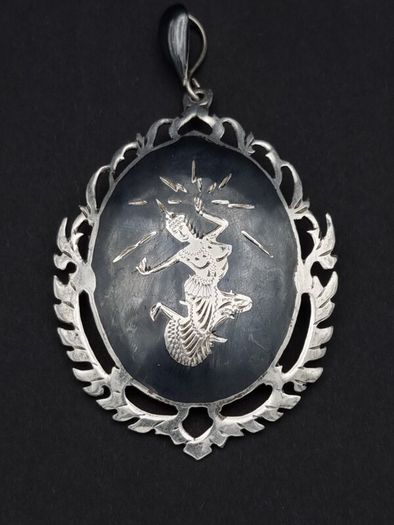Vintage Sterling Silver Siam Niello Brooch Pendant