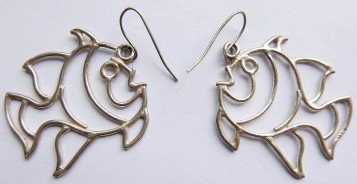 Vintage 925 Sterling Silver Fish Earrings