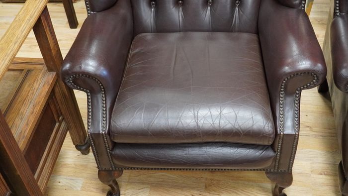 Pair of Vintage Leather Chesterfield Wingback Armchairs