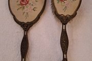 Vintage tappestry backed brush and mirror