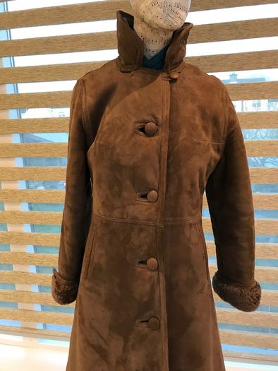 Vintage Ladies Mocklers Genuine Leather Shearling Nor'Easter Long Coat Size UK 8