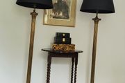 Mid-century pair of brass corinthian column standard lamps