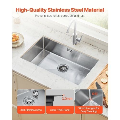 76cm Kitchen Sink Workstation, 304 Stainless Steel Undermount Sinks, Drop-In Single Bowl Farmhouse Basin with Accessories
