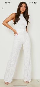 White Boohoo lace jumpsuit wide legs size UK6/8 EU34/36 Perfect condition Postage included
