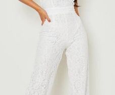 White Boohoo lace jumpsuit wide legs size UK6/8 EU34/36 Perfect condition Postage included