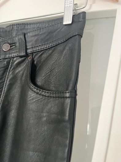 Unsigned black leather trousers jeans style Sz 8UK  W28 L 32