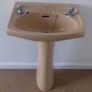 Vintage  Coloured Wash Hand Basin, Pedestal and Taps Image 2