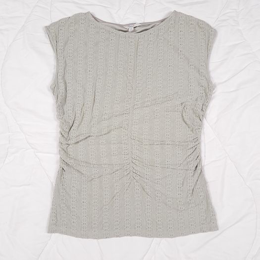 Marks & Spencer Sage Muted Green Textured Smocked Shirred Gathered Side Bodycon Sleeveless Top 14UK/42EU