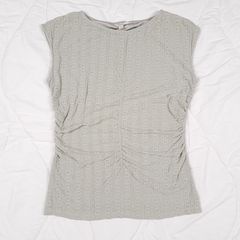 Marks & Spencer Sage Muted Green Textured Smocked Shirred Gathered Side Bodycon Sleeveless Top 14UK/42EU