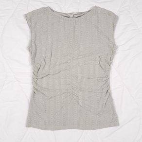 Marks & Spencer Sage Muted Green Textured Smocked Shirred Gathered Side Bodycon Sleeveless Top 14UK/42EU