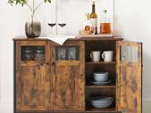 Sideboard vintage brown-black  sideboard, kitchen cabinet, storage cabinet, with glass doors, for living room, kitchen, dining room, steel frame, industrial style, vintage brown-black