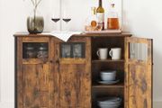 Sideboard vintage brown-black  sideboard, kitchen cabinet, storage cabinet, with glass doors, for living room, kitchen, dining room, steel frame, industrial style, vintage brown-black
